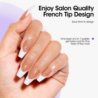 Gellen French Tips Gel Nail Kit - 240 Pcs Brown Medium Coffin, Salon Acrylic Nail Kits Including Gel Top Coat and Base Coat, UV Lamp, Solid Nail Glue Gel, Nail Charms for French Tip Manicure