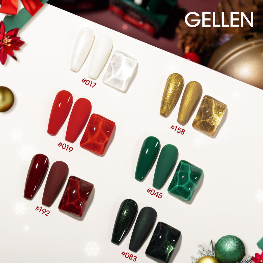 Gellen Gel Nail Polish Set, 6 Colors Sparkle Green Glitter Red Silver Gold Christmas Red and Emerald Green Gel Polish Nail Art Gifts for Women