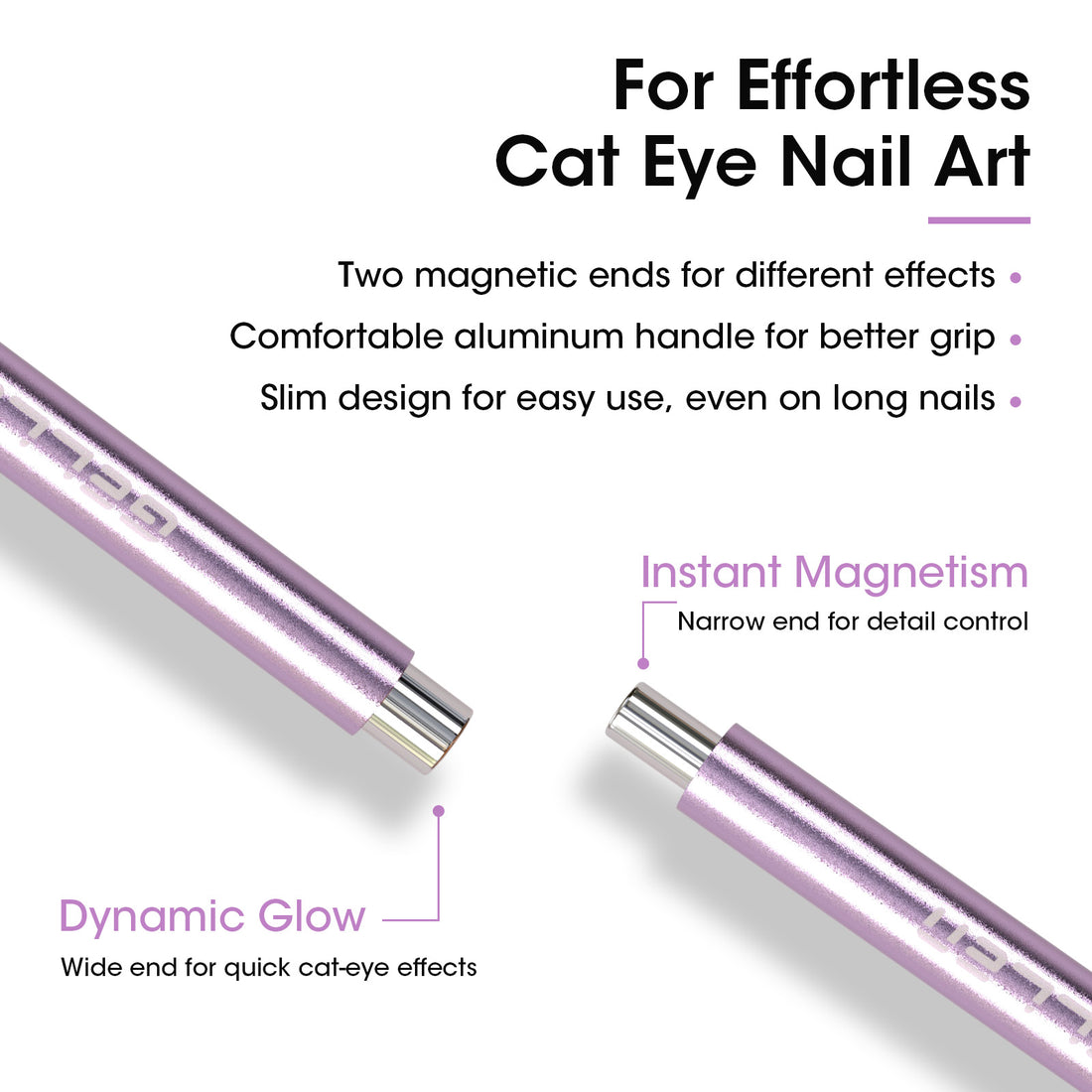Gellen Double-Ended Cat Eye Magnet Stick, Dual Cat Eye Gel Nail Polish Sturdy Magnet Tool with Round Beads, Multifunctional Cat-Eye Nail Art Effect at Home Salon DIY