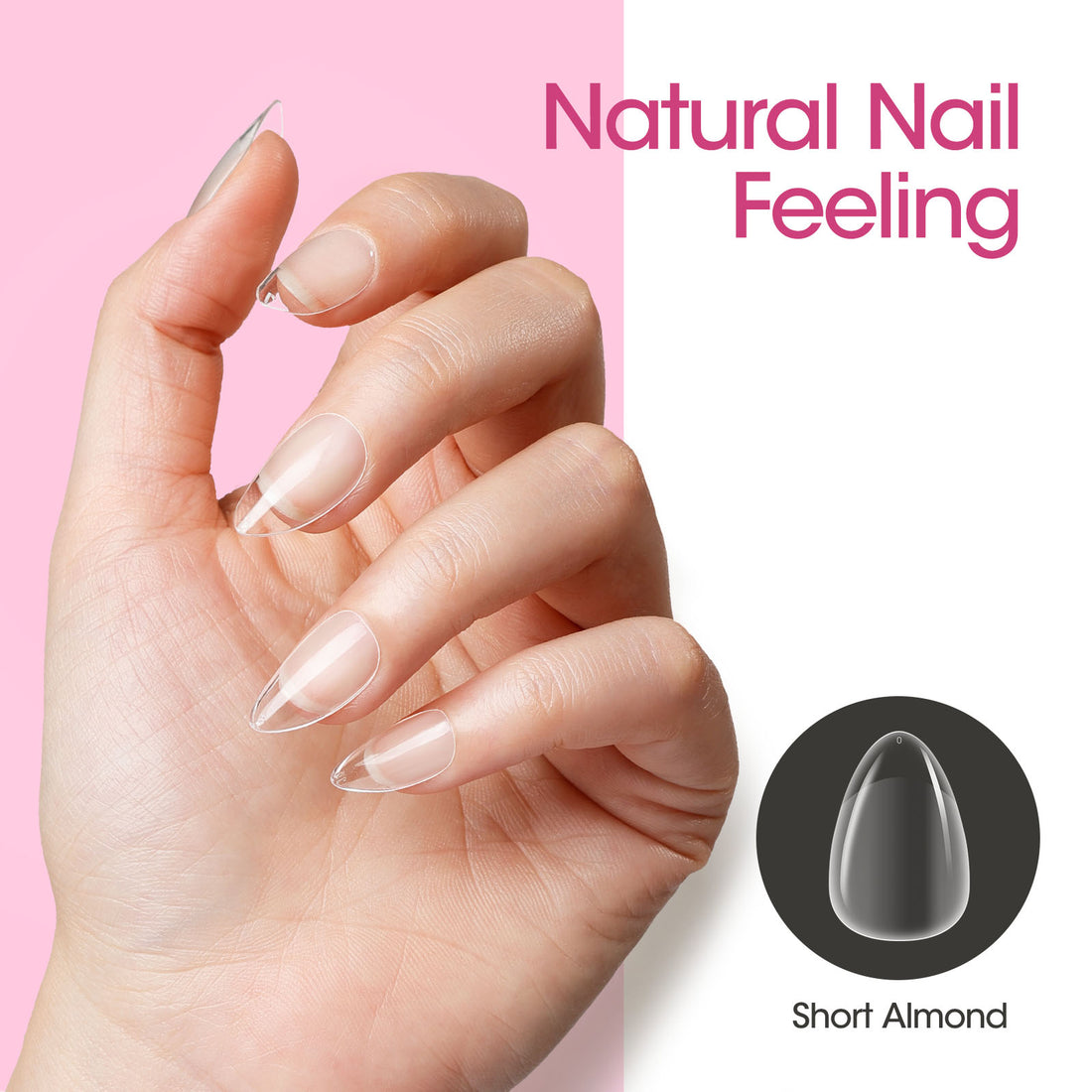 Gellen Short Almond Fake Nail Tips for Press on Nails, 504Pcs Soft Gel Tips for Nail Extensions Full Cover Pre-shaped 12 Sizes Clear False Nails for Nail Art