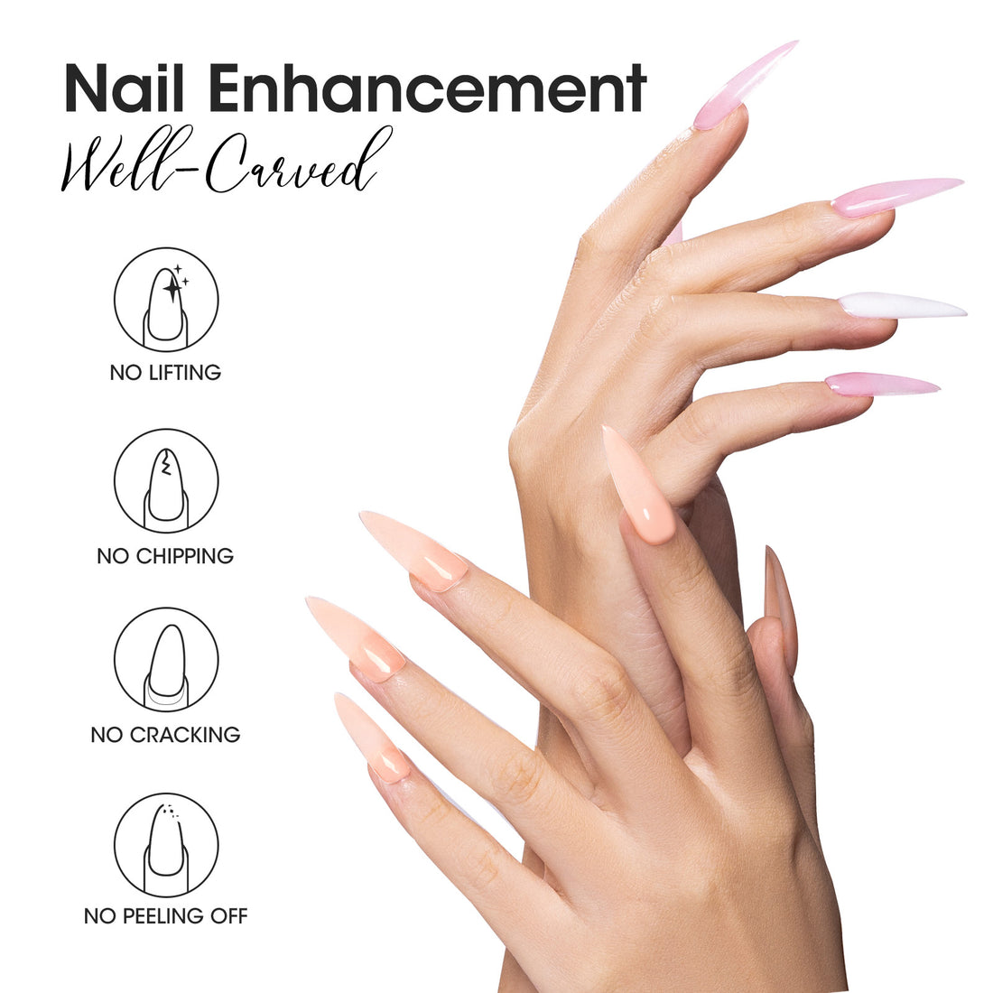 Gellen Builder Nail Gel, 4 Colors Nail Extension Gel Set White, Light Pink, Light Orange, Brown Hard Gel Builder Nail Extension for Nail Art
