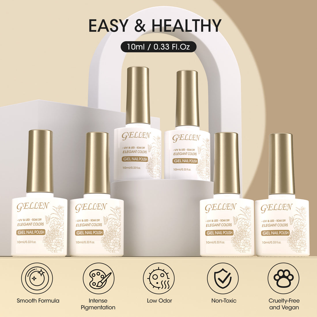 Gellen Nude Jelly Gel Nail Polish Set, 6 Colors White Nude Semi Sheer Gel Polish, No Wipe Soak Off UV Gel for DIY Nail Art Salon French Manicure, 10ml/0.33oz