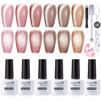 Candy Lover Cat Eye Gel Nail Polish Kit, 6 Pink Brown Holographic Glitter Colors Gel Polish with 2 Magnets, Soak Off UV LED Nail Polish