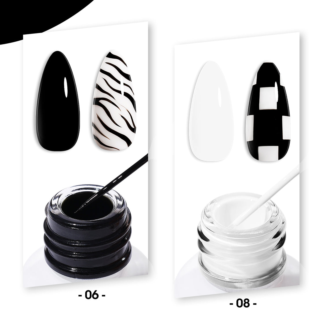 Gellen Gel Liner Nail Polish, 2 Colors Black White Nail Art Gel Nail Polish Set, Gel Polish Soak Off UV Cure Gel Built Thin Nail Brush Christmas Gifts for Women