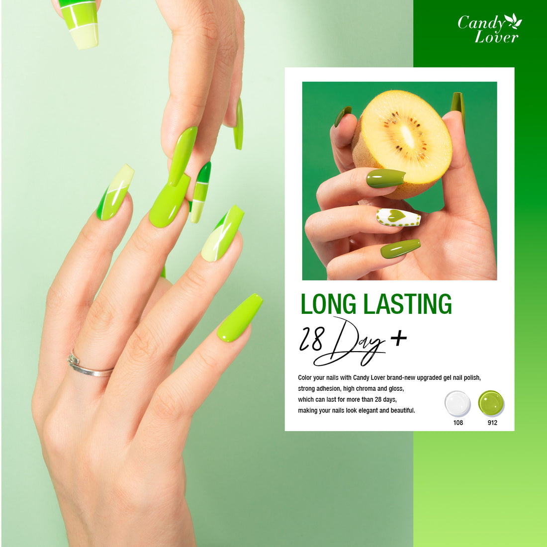Candy Lover Nail Gel Polish, 6 Colors Summer Refresh Green Gel Polish Set, Soak Off UV LED Needed Nail Gel Set, Nail Art Gift for Women DIY Manicure