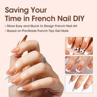 Gellen French Tips Press on Nails - 150 Pcs Brown Medium Coffin, Salon Acrylic Press on Nails Soft Gel Nail Tips, 15 Sizes Fake Nails 3 in 1 Pre-french French Tips Full Cover Tips for Nail Art