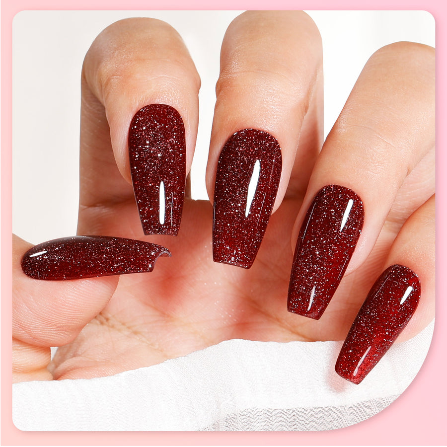 Gellen Glitter Gel Nail Polish, 18ml Burgundy Gel Polish No Wipe Soak Off Long Lasting Glossy UV Gel for Salon Manicure Nail Art, Christmas Gifts for Women Girls