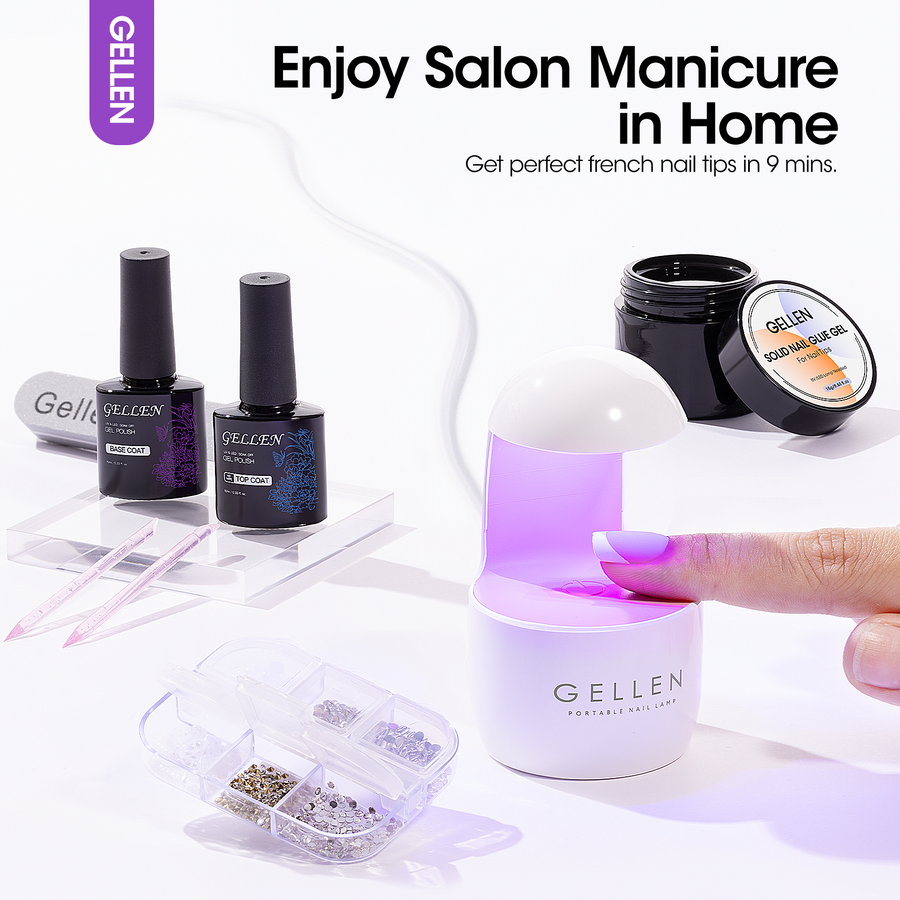 Gellen French Tips Gel Nail Kit - 240 Pcs Pink Short Square, Salon Acrylic Nail Kits Including Gel Top Coat and Base Coat, UV Lamp, Solid Nail Glue Gel, Nail Charms for French Tip Manicure