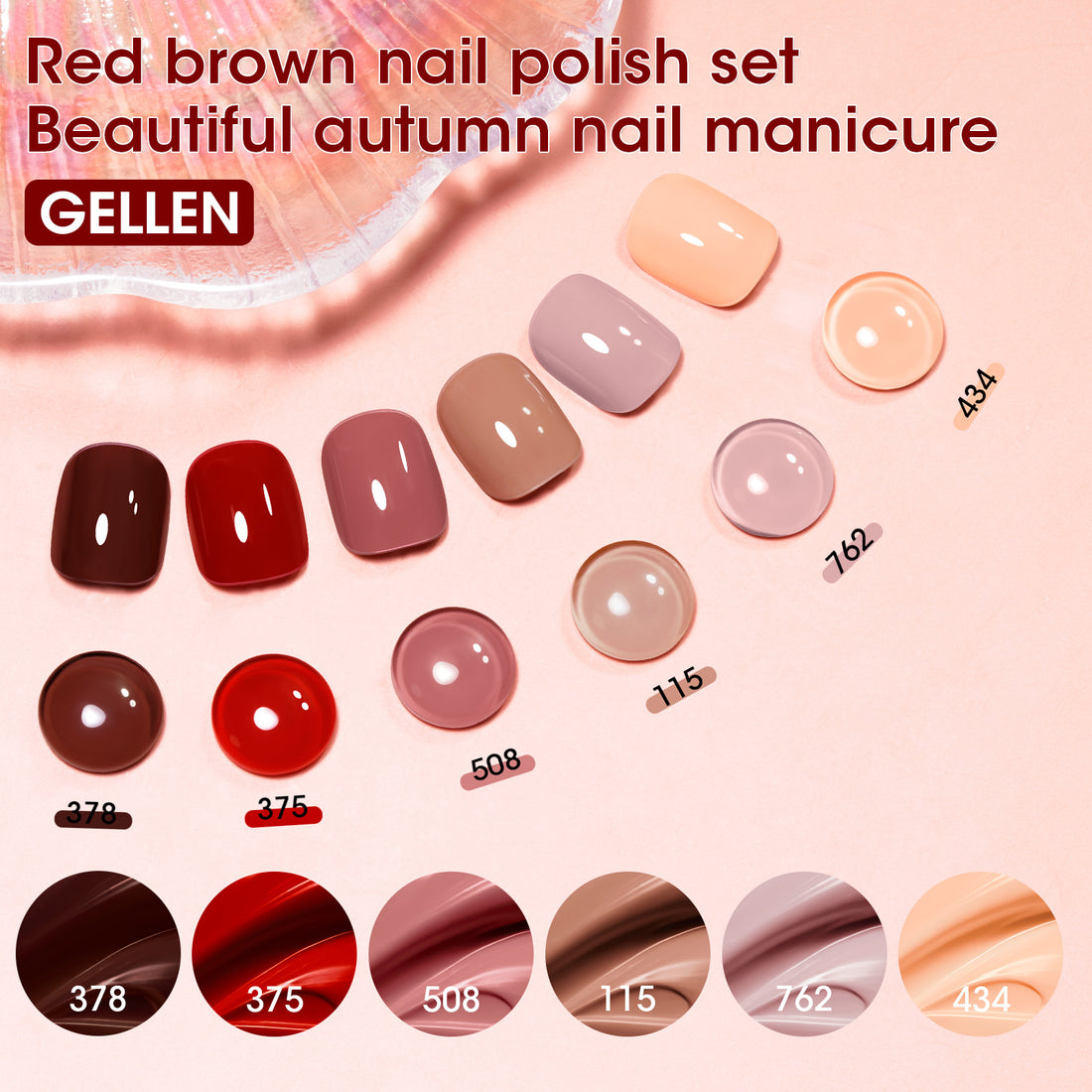 Gellen 6Colors Nail Polish Set, Quick Air Dry Nail Polish Fall Warm Tone Trendy Nail Polish Kit for Nail Manicure DIY Art Home, No UV Light Needed, 0.33 oz