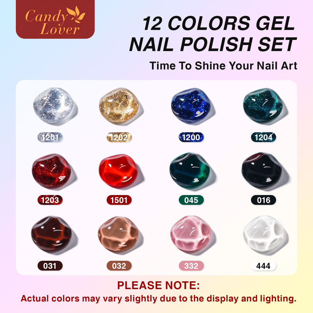 Candy Lover Gel Nail Polish Kit, 12 Colors Christmas Collection Nail Gel Kit with Greeting Card & 72W UV Nail Lamp, Salon Quality Long-lasting Gel Polish Set, Gift for Girl Women DIY Manicure