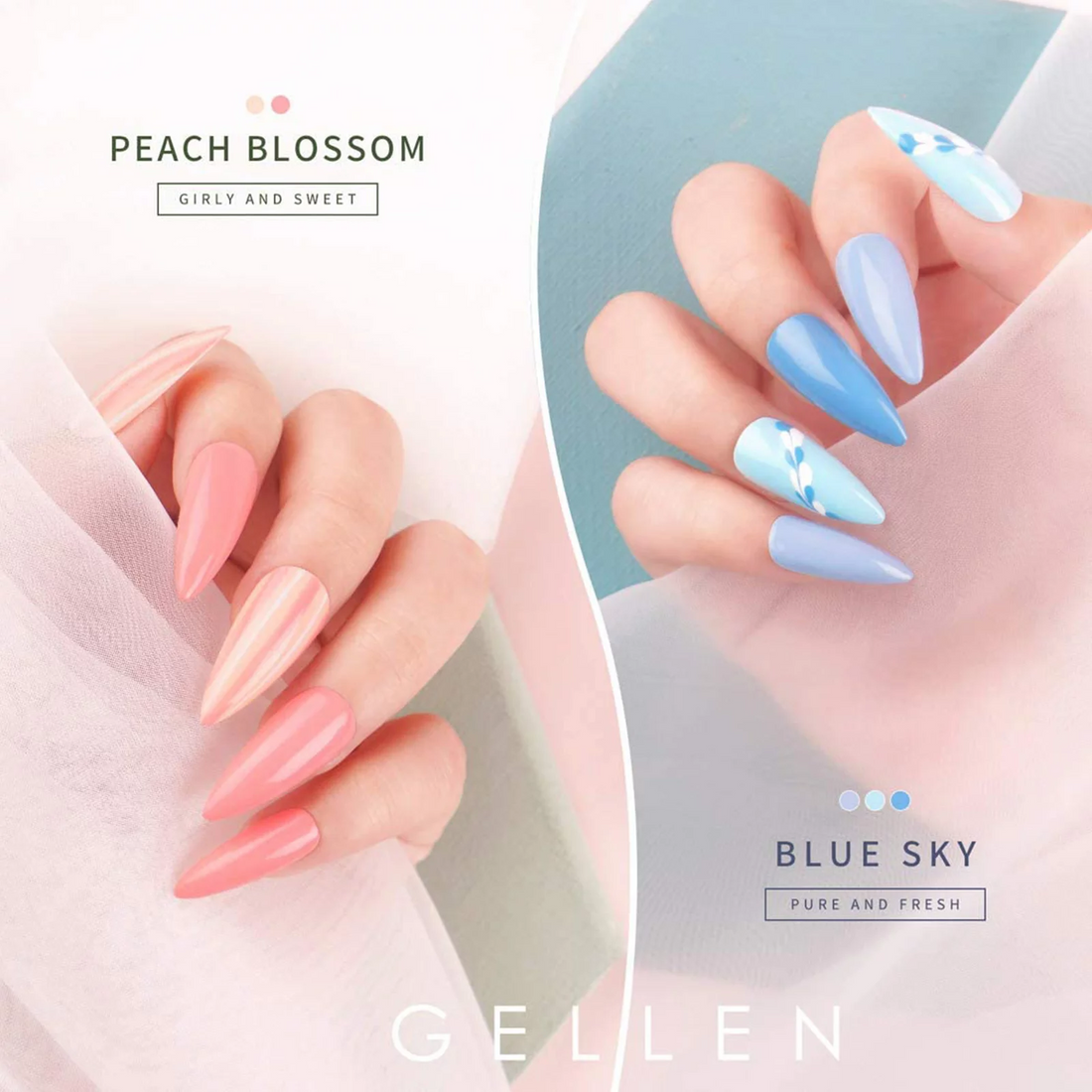 Gellen Gel Nail Polish Kit- 6 Colors Blue Pink Peach Gel Nail Polish Set Spring Summer Soak off LED Gel Manicure DIY Nail Gifts for Girls