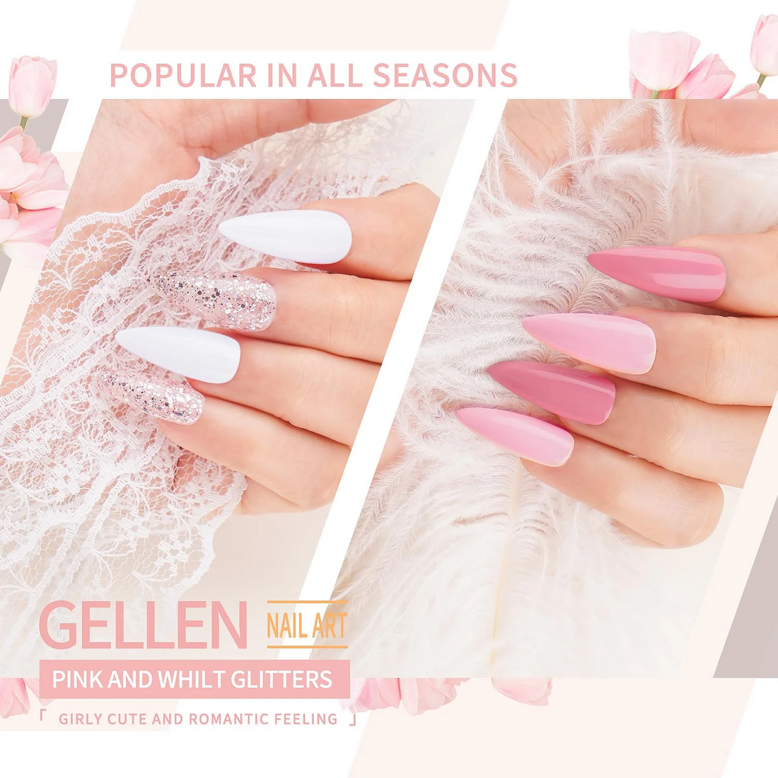 Gellen Gel Nail Polish Starter Kit - Gel Nail Polish Kit with UV Light 6 Colors Pinks and Glitters Nail Polish Set with Nail Dryer No Wipe Base Top Coat, Nail Art Kit Manicure Set Gifts for Her