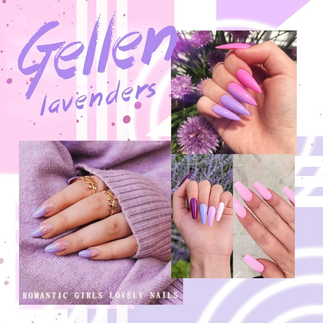 Gellen Gel Nail Polish Kit - 6 Colors Lavenders Series with Violet, Lilac, Rose, Pink Popular Nail Gel Colors for DIY Home Gel Manicure Set Nail Art