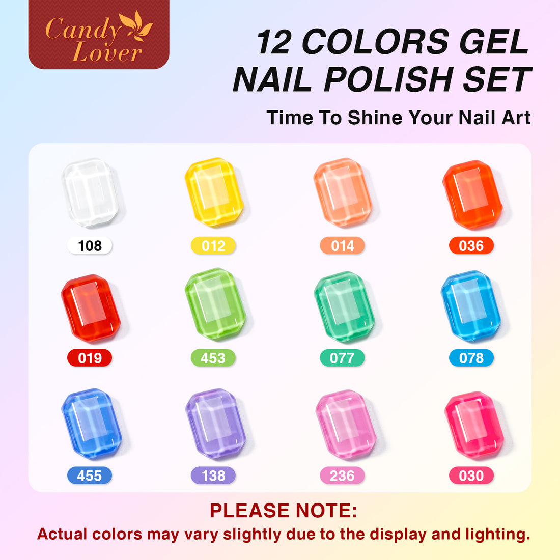 Candy Lover Gel Nail Polish Kit, 12 Colors Rainbow Collection Nail Gel Kit with Greeting Card & 72W UV Nail Lamp, Salon Quality Long-lasting Gel Polish Set, Gift for Girl Women DIY Manicure