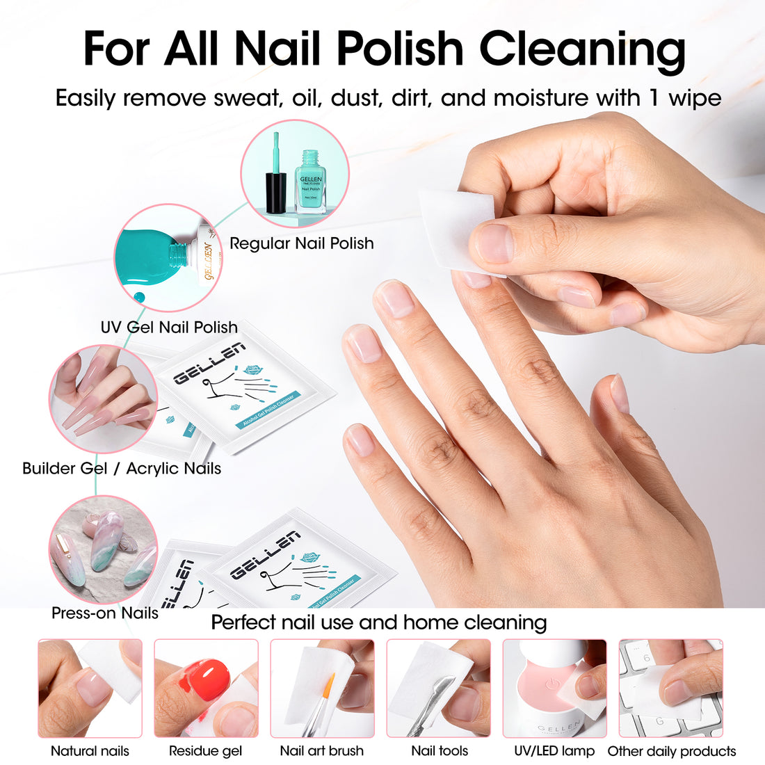 Gellen Nail Prep Kit, Nail Strengthener & Cuticle Care Set, 10PCS Nail Cleanser Pads, Nail File Buffer Block, Cuticle Oil Pen, Manicure Pedicure Tools Kit for Gel Nails, Acrylic Nail & Press on Nails