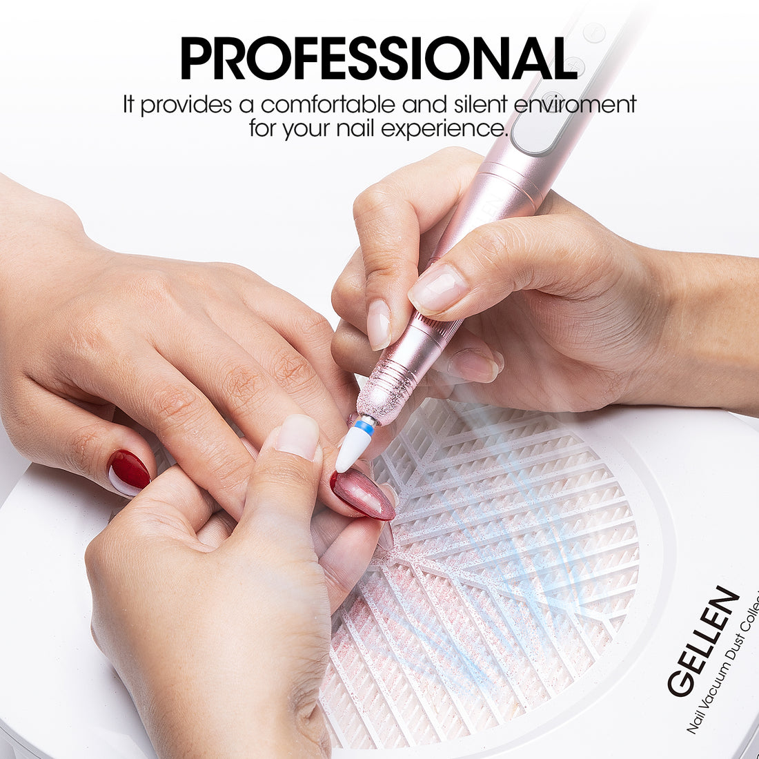 Gellen Nail Dust Collector with Reusable Filter&Dust Brush Nail Tech Vacuum Dust Fan Low Noise Powerful Suction Dust Extractor Electric Machine