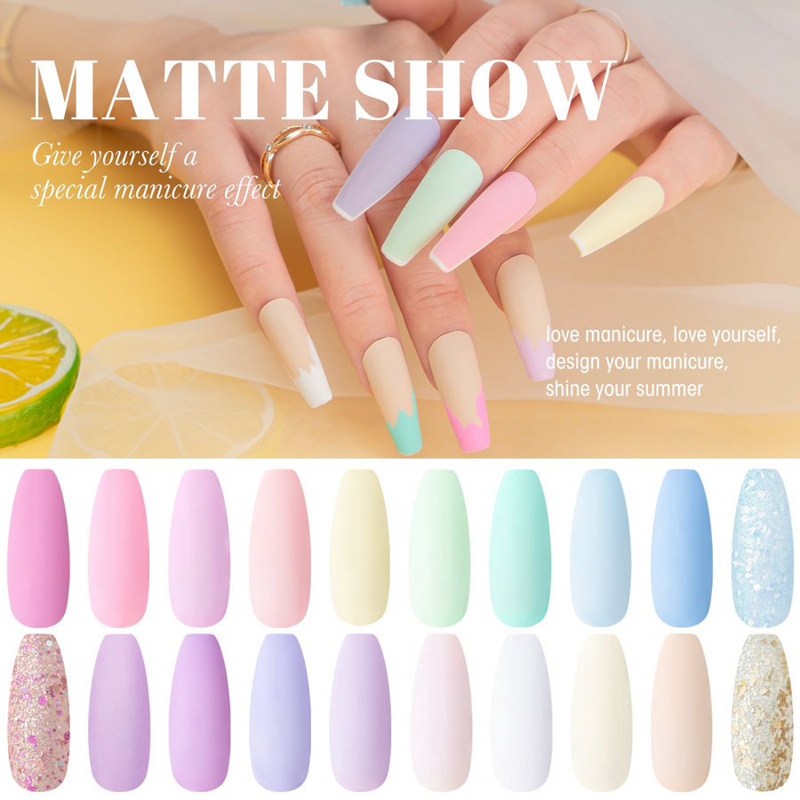 Perfect Summer Gel Nail Polish Kit, 20 Colors Gel Polish Macaron Soft Mist UV Nail Polish Gel Set with Glossy Base Top Coat Matte Coat, Manicure DIY Salon Nail Art Gift for Women Girls