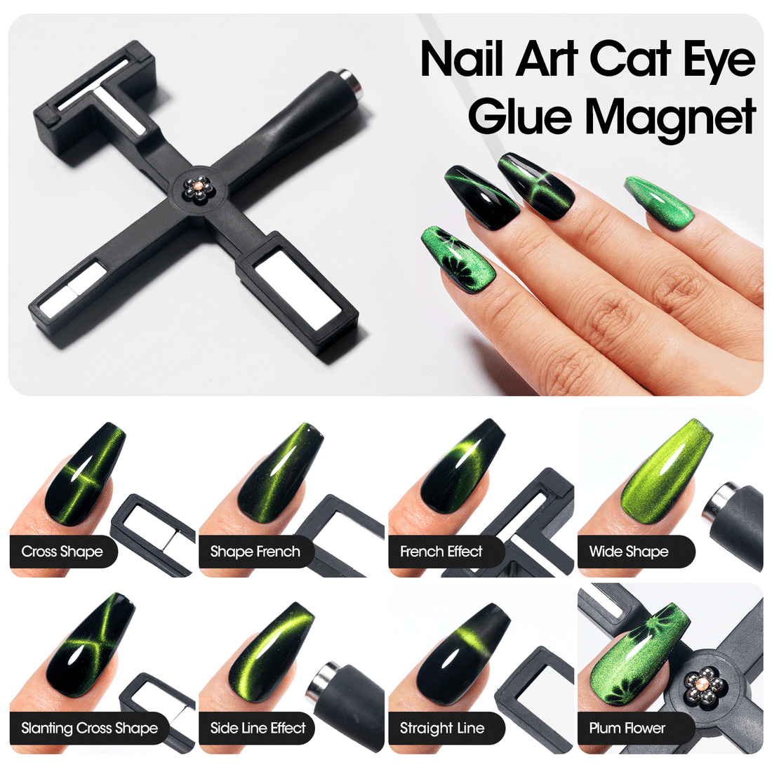 Gellen 5 in 1 Cat Eye Magnet for Nails Art, Multi-function Strong Magnetic Nail Tools, 3D Cat Eye Gel Nail Polish Wand Stick Tools Accessories for Salon Manicure (Black)