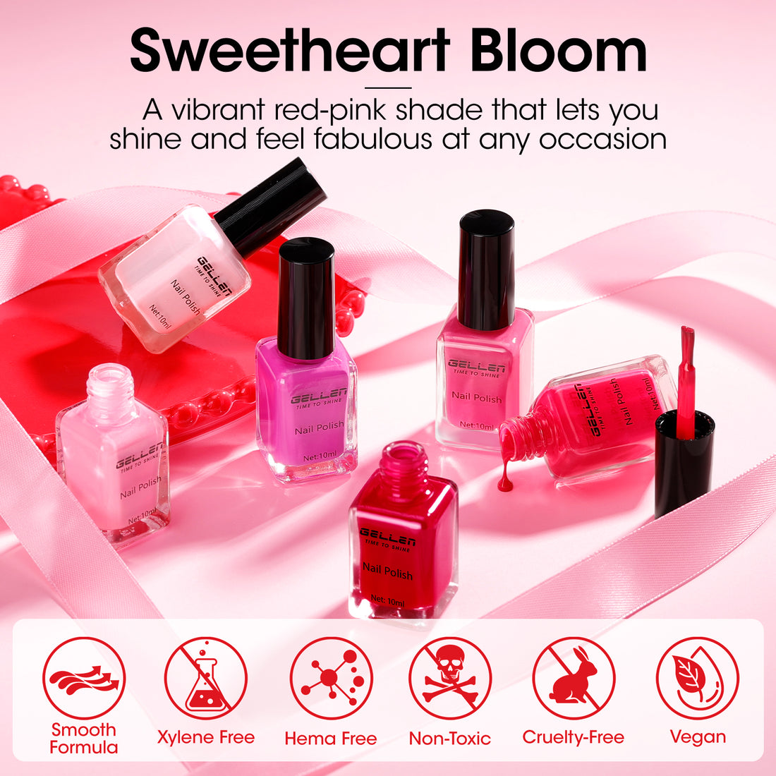Gellen Nail Polish, Quick Air Dry 6 Colors Nail Lacquer Set Romantic Pink Nail Polish Set for Nail Manicure DIY Art Home, No UV Light Needed, 0.33 Fl.oz