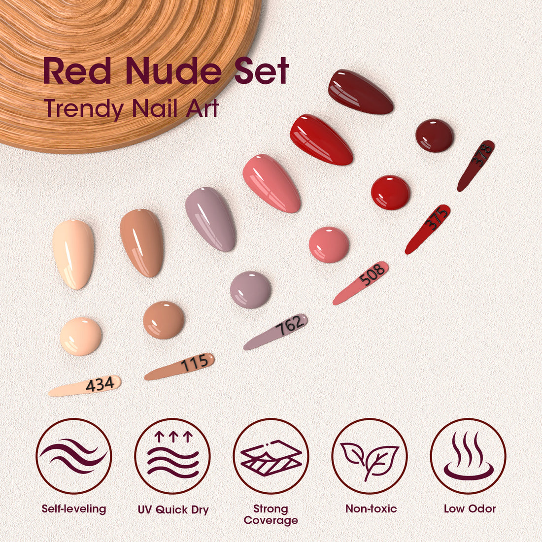 Gellen Gel Nail Polish Set of 6 Same Color Same Bottle Beige Brown Wine Red Nude Glossy Gel Polish, Soak off Gel Nail Kit for DIY Home Gel Manicure Set for Nail Art
