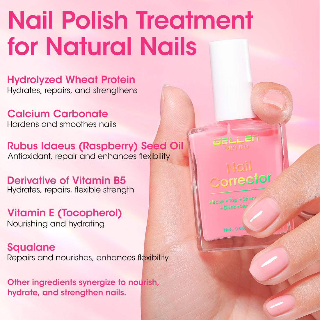 Gellen Clear Tinted Pink 5-In-1 One Stop Nail Polish Corrector, Nail Strengthener Growth Treatment, Fortify, Hydrate, Conceal, Smooth, Repair for Damaged, Dry, Uneven, Yellow Nails (No ratings yet)