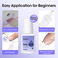 Gellen Nail Glue for Press on Nails with Nail Glue Remover, Air Dry Nail Glue and Acrylic Nail Glue Remover Set for Fake Nail Tips, 0.23 fl oz Each