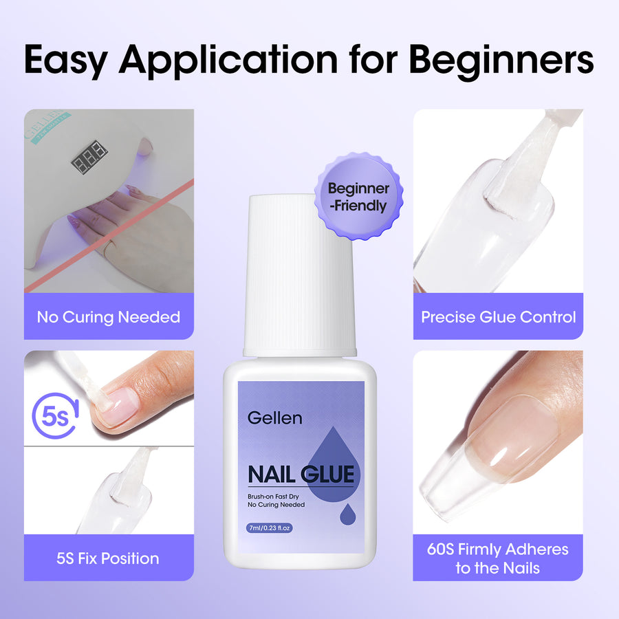 Gellen Nail Glue for Press on Nails with Nail Glue Remover, Air Dry Nail Glue and Acrylic Nail Glue Remover Set for Fake Nail Tips, 0.23 fl oz Each