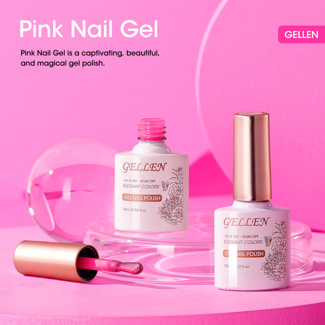 Gellen Bright Pink Gel Nail Polish and Water Pink Gel Polish, 10ml Sparkle Silver Nail Polish Soak Off No Wipe UV Gel for Nail Art Salon Manicure DIY, Christmas Gifts for Women