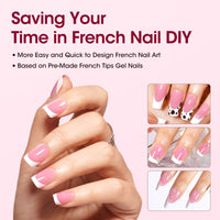 Gellen French Tips Press on Nails - 150 Pcs Pink Short Square, Salon Acrylic Press on Nails Soft Gel Nail Tips, 15 Sizes Fake Nails 3 in 1 Pre-french French Tips Full Cover Tips for Nail Art