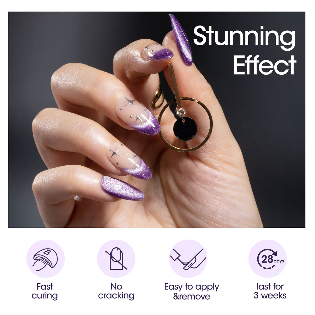 Gellen Cat Eye Gel Nail Polish, 18ml Gel Polish with Magnet Stick, Magnetic Shimmer Glitter Holographic Nail Polish Soak Off LED Gel for Nail Art DIY, Elegant Purple