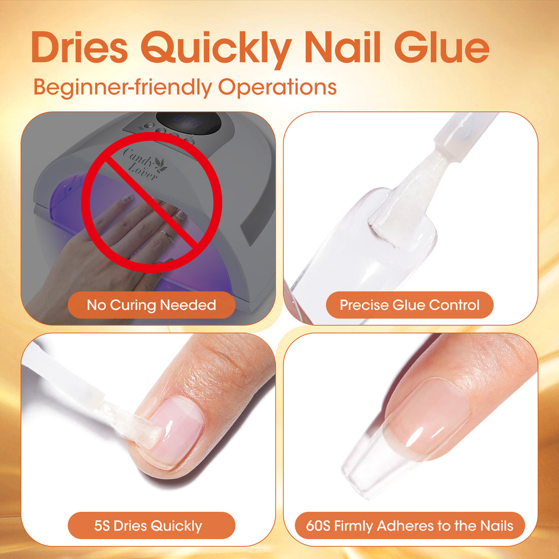 Candy Lover Nail Glue and Glue Remover for Press on Nails, Air Dry Nail Glue and Acrylic Nail Glue Remover Set for Fake Nail Tips, 0.23 fl oz Each