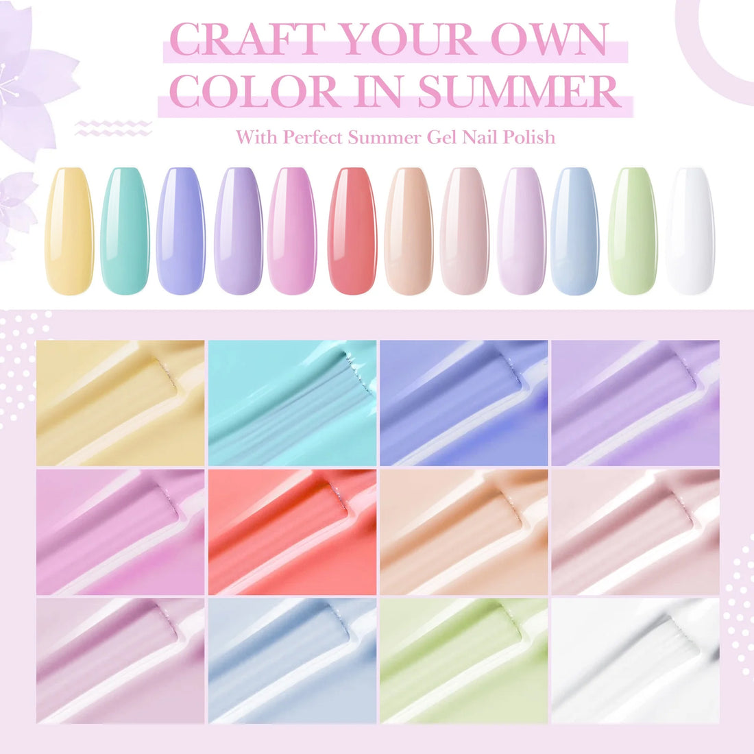 Perfect Summer Gel Nail Polish, 12 Colors Gel Polish Pastel Macaron Soak Off UV Nail Polish Gel, Manicure DIY Salon Nail Art Gift for Women Girls