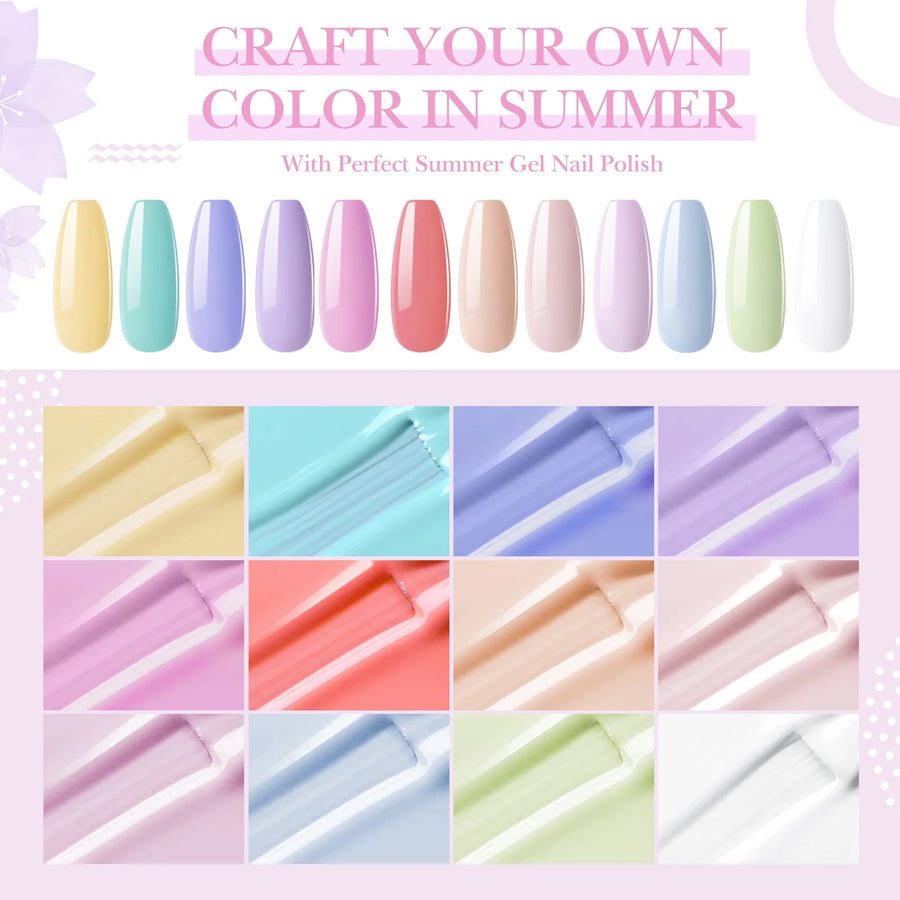 Perfect Summer Gel Nail Polish, 12 Colors Gel Polish Pastel Macaron Soak Off UV Nail Polish Gel, Manicure DIY Salon Nail Art Gift for Women Girls