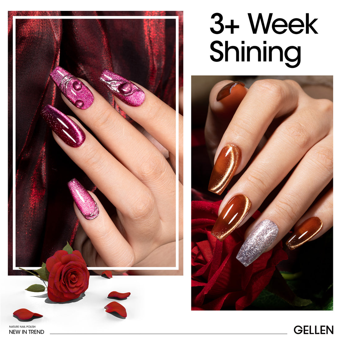 Gellen Cat Eye Gel Nail Polish Kit, 6 Colors Glitter Red Pink Cat Eye Gel Polish with Magnet, Soak off UV/LED Nail Gel Kit, Salon Nail Art Valentine Gifts for Women