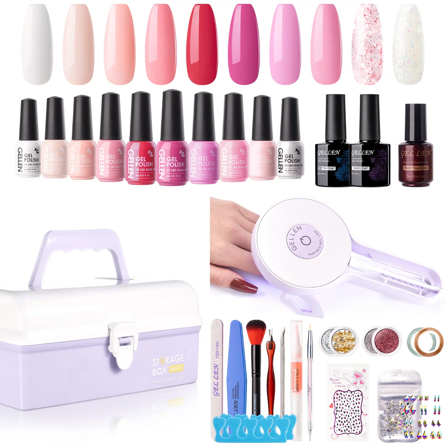 Gellen Gel Nail Polish Starter Kit with UV Lamp, 10 Colors Rose Lover Gel Polish with 36W Nail Lamp, All-In-One Gel Nail Polish Kit, Top Base Coat Nail Tools Manicure Set & Storage Box