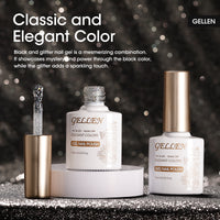 Gellen Black Gel Nail Polish and Sliver Glitter Gel Polish, 10ml Sparkle Silver Nail Polish Soak Off No Wipe UV Gel for Nail Art Salon Manicure DIY, Christmas Gifts for Women