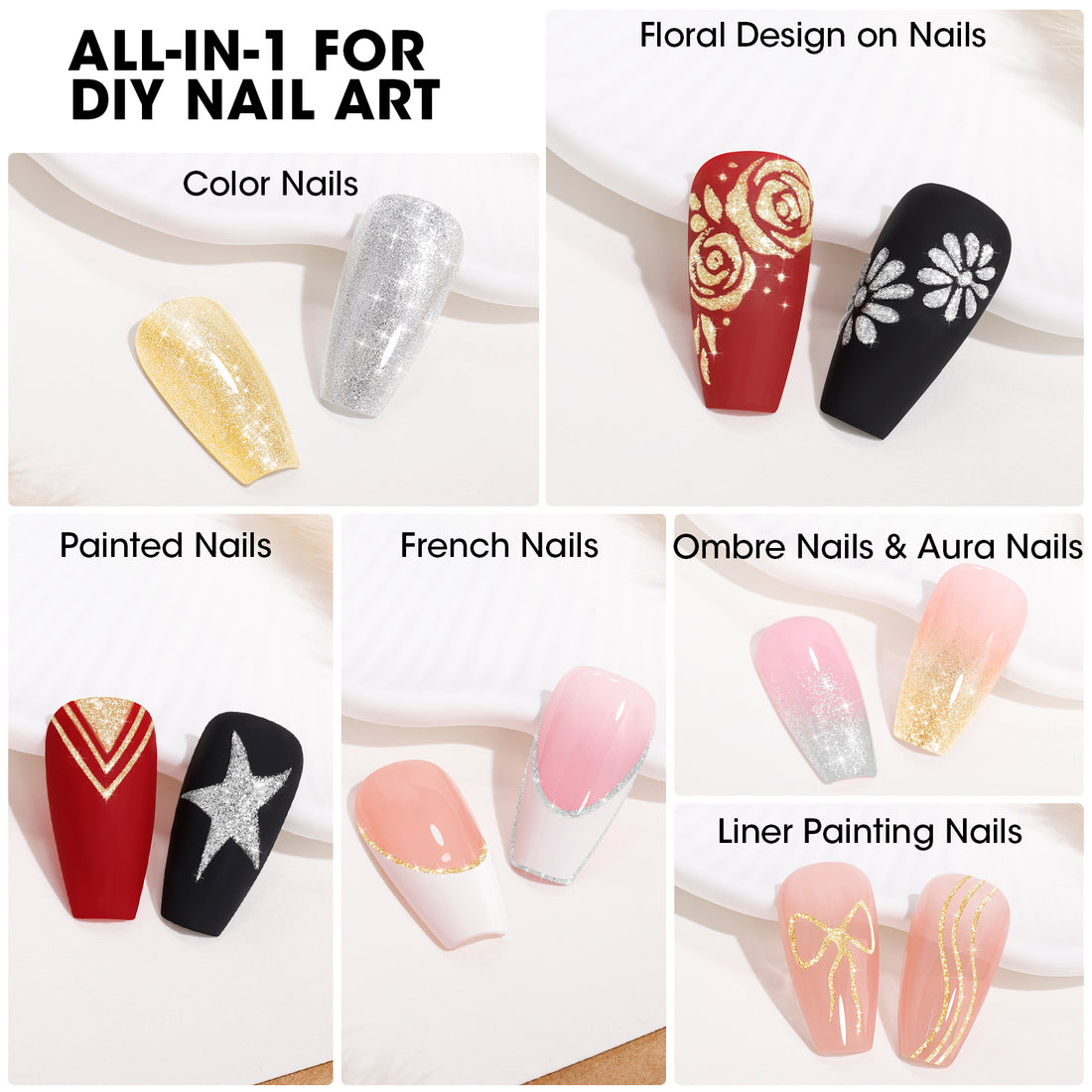 Gellen Glitter Gold&Sliver Gel Polish, Metal Platinum Reflective Painting Gel for Nails Drawing French-tip Floral Painted Liner Soak off UV/LED Cured for Salon DIY Nail Art