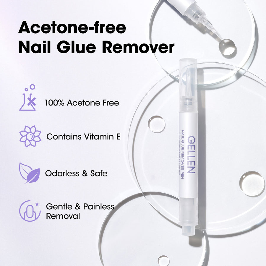 Gellen Nail Glue Remover Pen, 2Pcs 3ml Nail Glue Remover for UV Nail Glue Press on Nails, Click Remover Pen Design and Remove for Fake Nails Tips, Alcohol Acetone Free Fast Remove Gel Glue