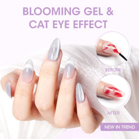 Gellen 6×8ml Gel Nail Polish Kit with Magnet, Natural 4 Effects Cat Eye & Blooming & Shimmer & Nude Gel Polish Set, Soak off Nail Gel At Home Salon Use, Plum White Series