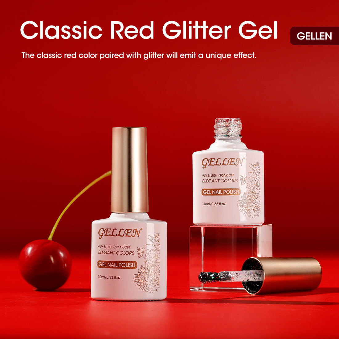 Gellen Red Gel Nail Polish and Sliver Glitter Gel Polish, 10ml Sparkle Silver Nail Polish Soak Off No Wipe UV Gel for Nail Art Salon Manicure DIY, Christmas Gifts for Women