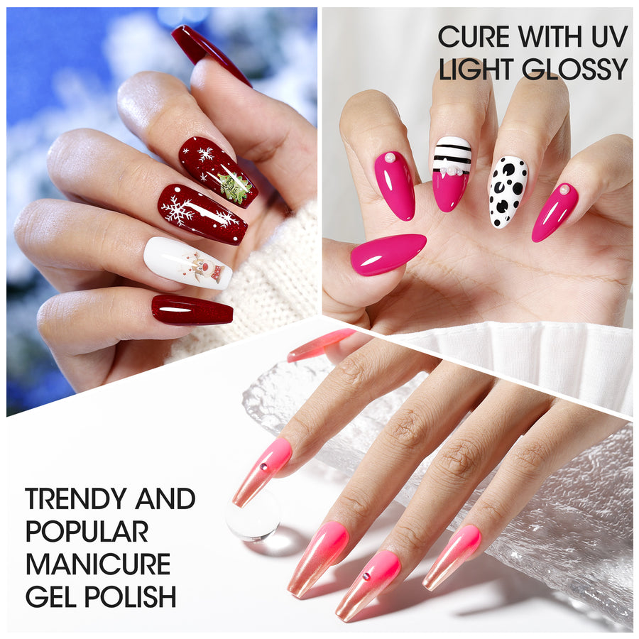 Gellen Purple Pink Gel Nail Polish Set, 6 Colors Neon Pink Red Purple Jelly Gel Polish, No Wipe Soak Off UV Gel for DIY Manicure Valentine's Day Spring Summer, 10ml/0.33oz