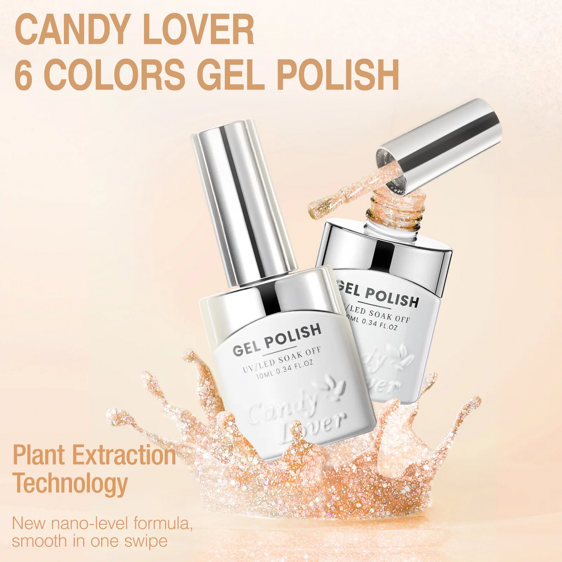 Candy Lover Gel Nail Polish, Orange Grey Silver Gold Glitter Gel Polish Set, UV Nail Polish Gel