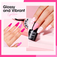 Gellen Pink Gel Nail Polish, 6 Colors Hot Pink Baby Pink White Gel Polish Set Neon Pink Light Pink Soak Off Nail Gel Kit for Valentine's Day Nail Art Home Diy Manicure
