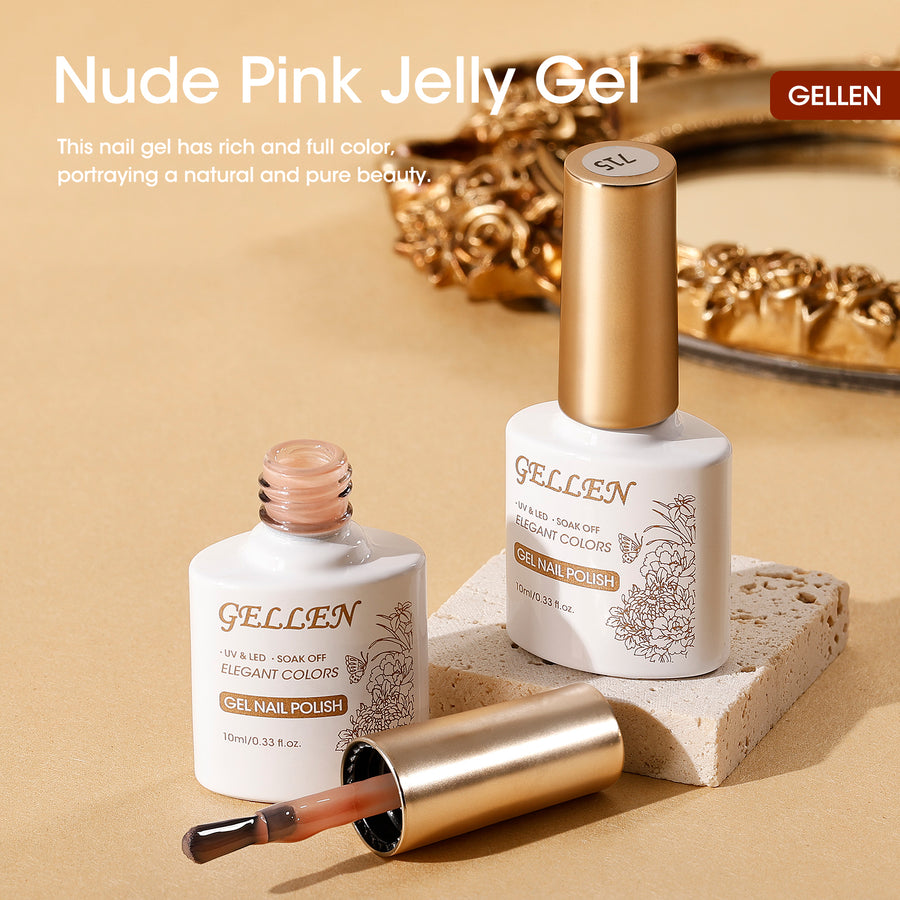 Gellen Nude Gel Nail Polish and Pastel Pink Gel Polish, 10ml Sparkle Silver Nail Polish Soak Off No Wipe UV Gel for Nail Art Salon Manicure DIY, Christmas Gifts for Women