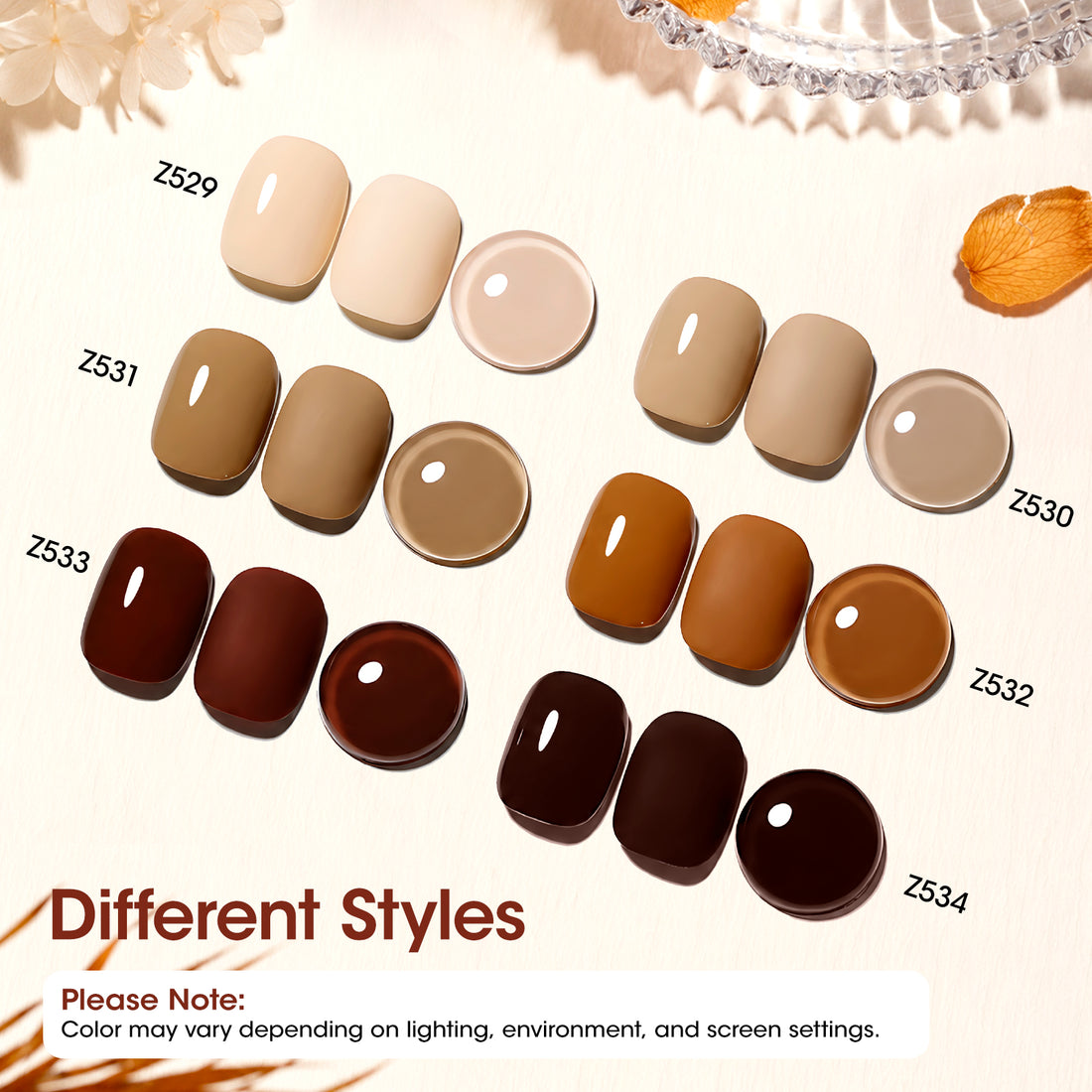 Gellen Quick Dry Nail Polish, 6Colors Neutral Coffee Brown Gradient Collection Regular Nail Polish Set No UV Light Needed for Finger Toe & Fake Nails Home Salon DIY Nail Art