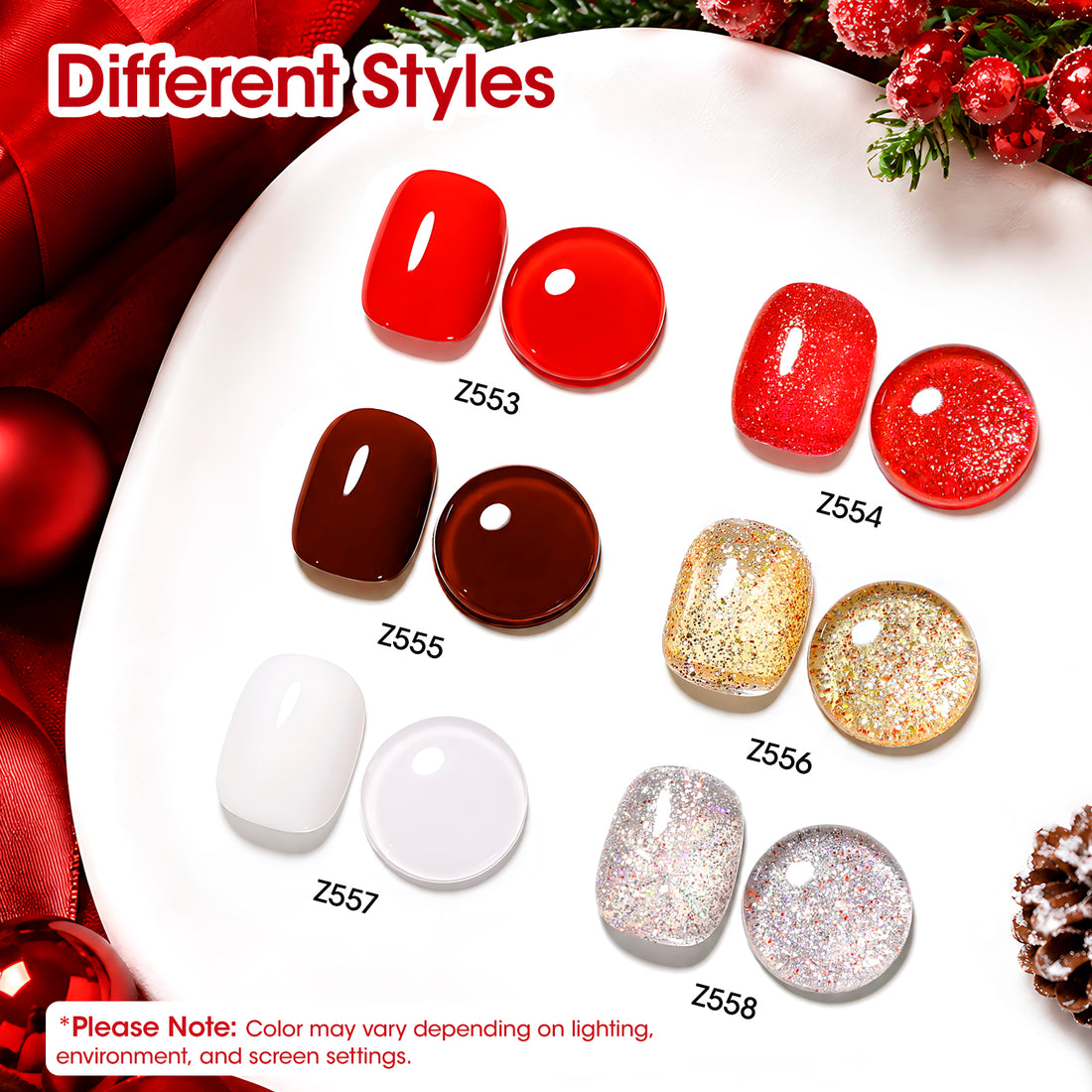 Gellen Quick Dry Nail Polish, 6Colors Christmas Red Gold Glitter Collection Regular Nail Polish Set No UV Light Needed for Finger Toe & Fake Nails Home Salon DIY Nail Art