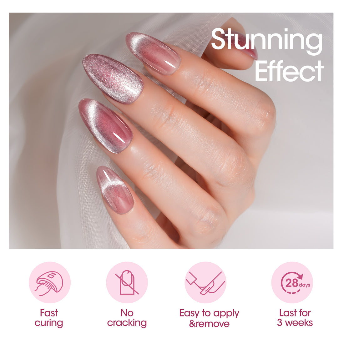 Gellen Cat Eye Gel Nail Polish, 18ml Gel Polish with Magnet Stick, Magnetic Shimmer Glitter Holographic Nail Polish Soak Off LED Gel for Nail Art DIY, Rose Pink