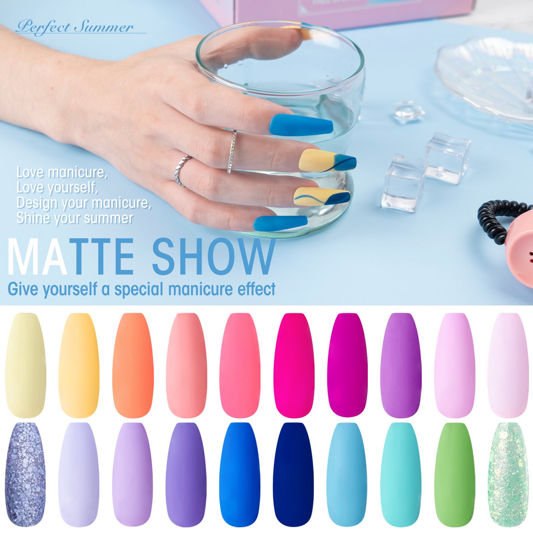 Perfect Summer Gel Nail Polish Kit, 20 Colors Gel Polish Macaron Soft Mist UV Nail Polish Gel Set with Glossy Base Top Coat Matte Coat, Manicure DIY Salon Nail Art Gift for Women Girls