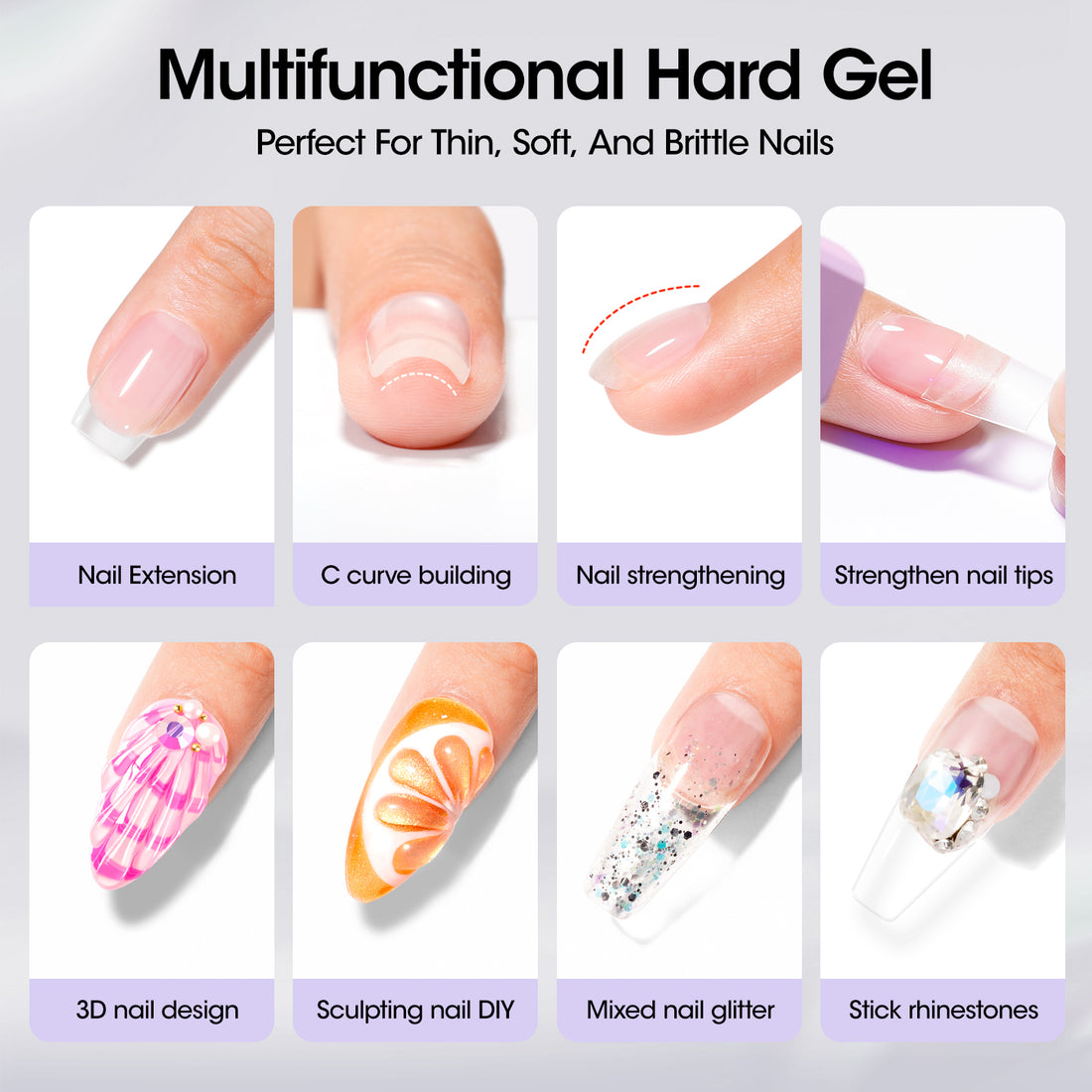 Gellen Clear Builder Gel for Nails, 30g Hard Gel Nail Extension Kit with Forms, Self Leveling UV LED Builder Gel for Nail Strengthening, Overlays, Apex & Long Lasting Nail Art