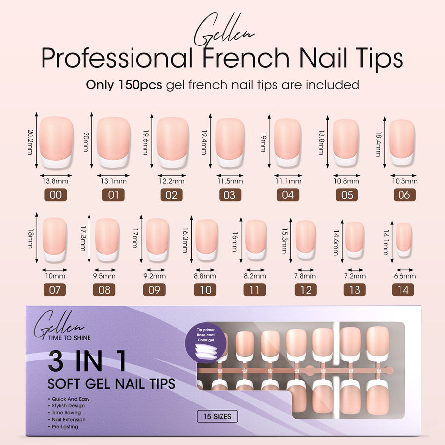 Gellen French Tips Press on Nails - 150 Pcs Brown Medium Square, Salon Acrylic Press on Nails Soft Gel Nail Tips, 15 Sizes Fake Nails Full Cover Tips for Nail Art